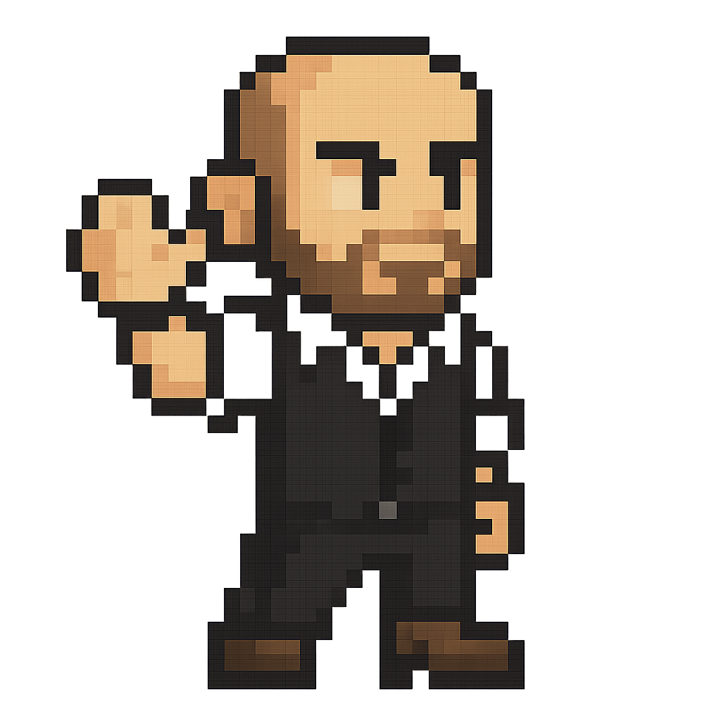 Santiago pixelado saludando